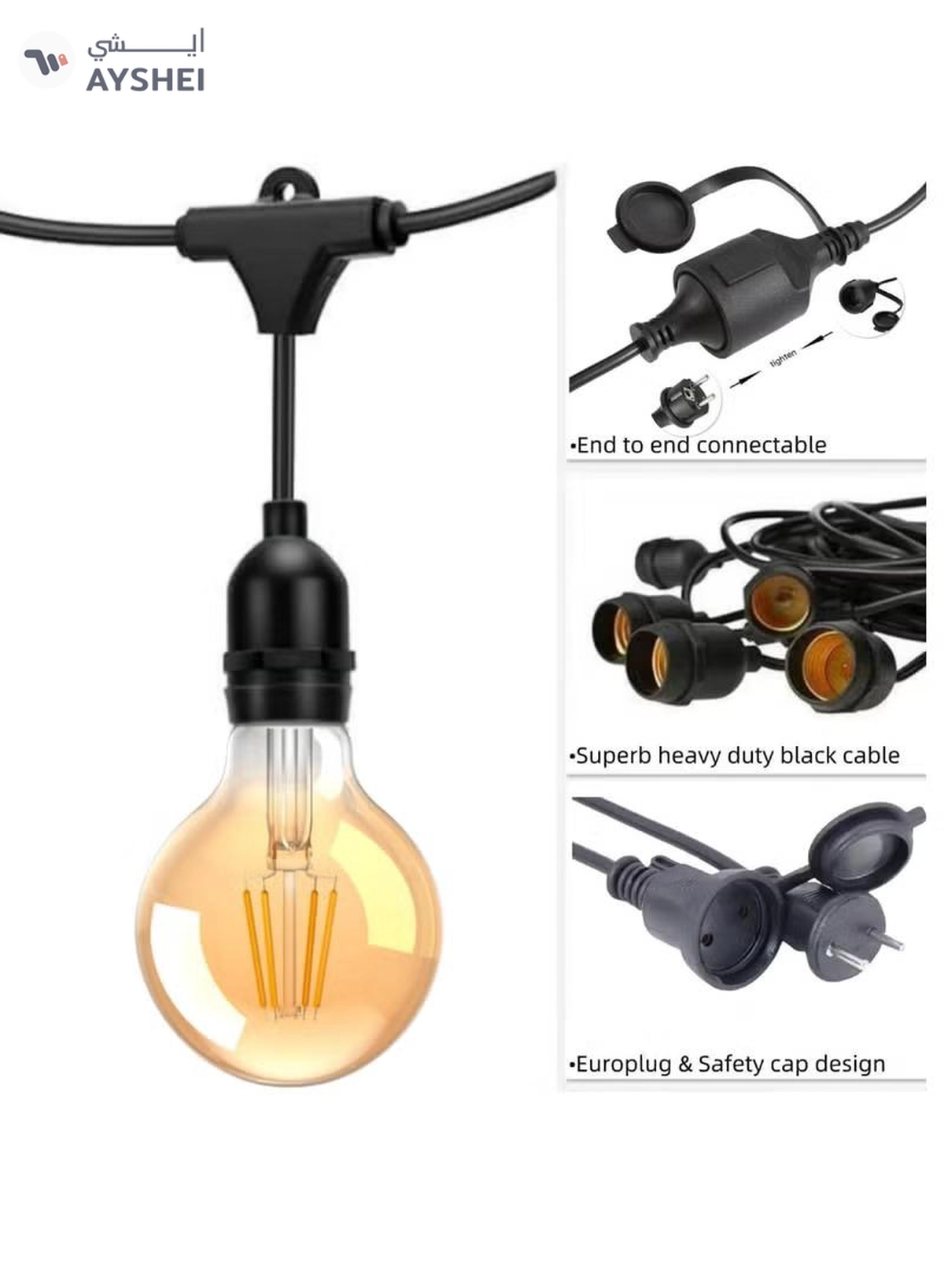 Yuwell Outdoor Waterproof IP65 Led String Lights E27 Holder 100 Meter Bulb Holder Wire With 200 Bulbs 4W G80 Amber With EU Plug Solar Bulb Holder For Ramadan Decoration Lights And Outdoor Decoration Light Hanging Light String Wire Ramadan Light For Commercial Patio Garden & Porch Yard-2-2