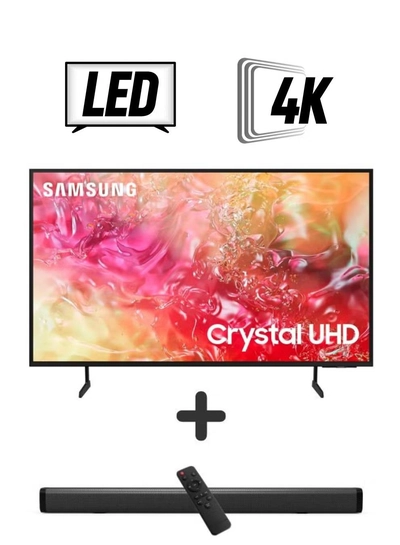 Samsung 50-Inch Crystal UHD DU7000 4K Tizen OS Smart TV with HDR 10+, PurColor, Knox Security With 2.0 Channel Soundbar 30W, HDMI ARC, Bluetooth, USB, MP3, FM Station 50DU7000+SOUNDBAR Black-0