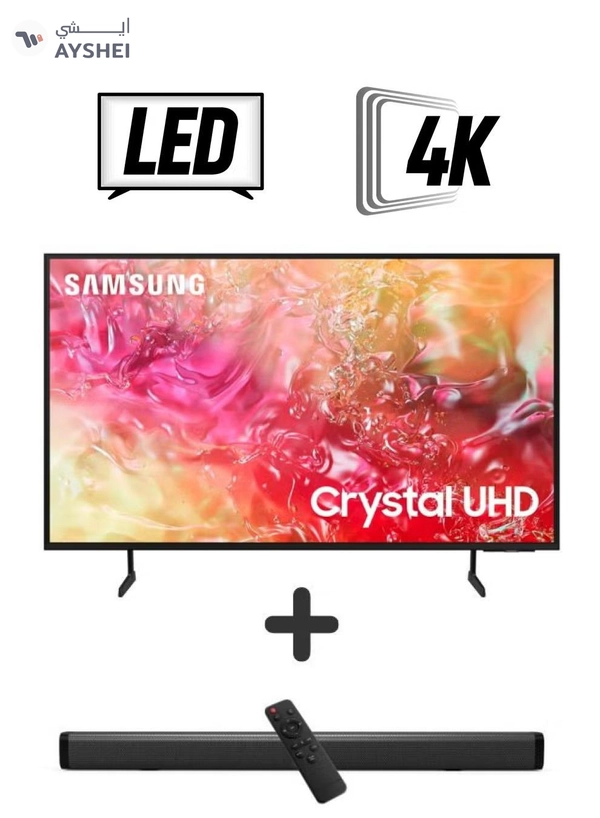 Samsung 50-Inch Crystal UHD DU7000 4K Tizen OS Smart TV with HDR 10+, PurColor, Knox Security With 2.0 Channel Soundbar 30W, HDMI ARC, Bluetooth, USB, MP3, FM Station 50DU7000+SOUNDBAR Black