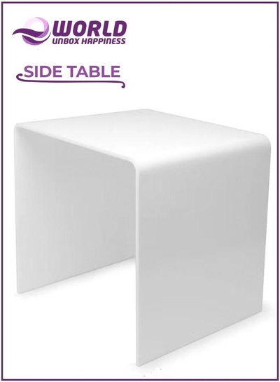 Eworld White Acrylic Perspex Plastic Side Table, Sleek Living Room and Bedside Table -0