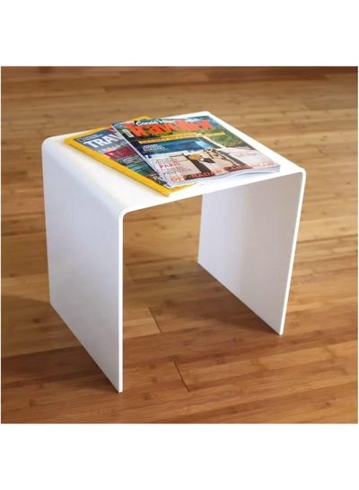 Eworld White Acrylic Perspex Plastic Side Table, Sleek Living Room and Bedside Table -1