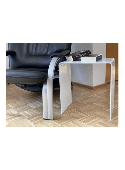 Eworld White Acrylic Perspex Plastic Side Table, Sleek Living Room and Bedside Table -2