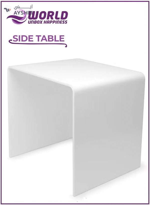 Eworld White Acrylic Perspex Plastic Side Table, Sleek Living Room and Bedside Table 