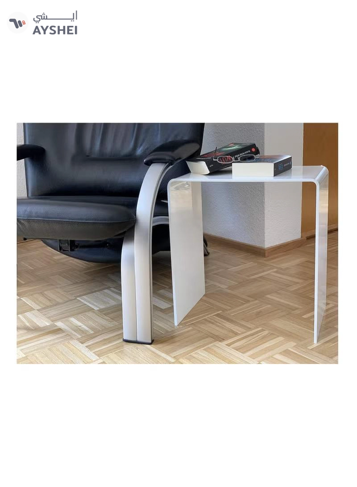 Eworld White Acrylic Perspex Plastic Side Table, Sleek Living Room and Bedside Table -2-2