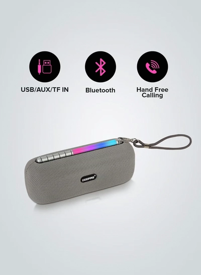 Geepas Rechargeable Bluetooth Speaker GMS11172, Bluetooth, TWS Function and FM Radio, Lightweight and Portable Design, Hands-Free Calling, Grey, 2 Years Warranty-0