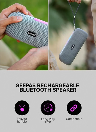 Geepas Rechargeable Bluetooth Speaker GMS11172, Bluetooth, TWS Function and FM Radio, Lightweight and Portable Design, Hands-Free Calling, Grey, 2 Years Warranty-3