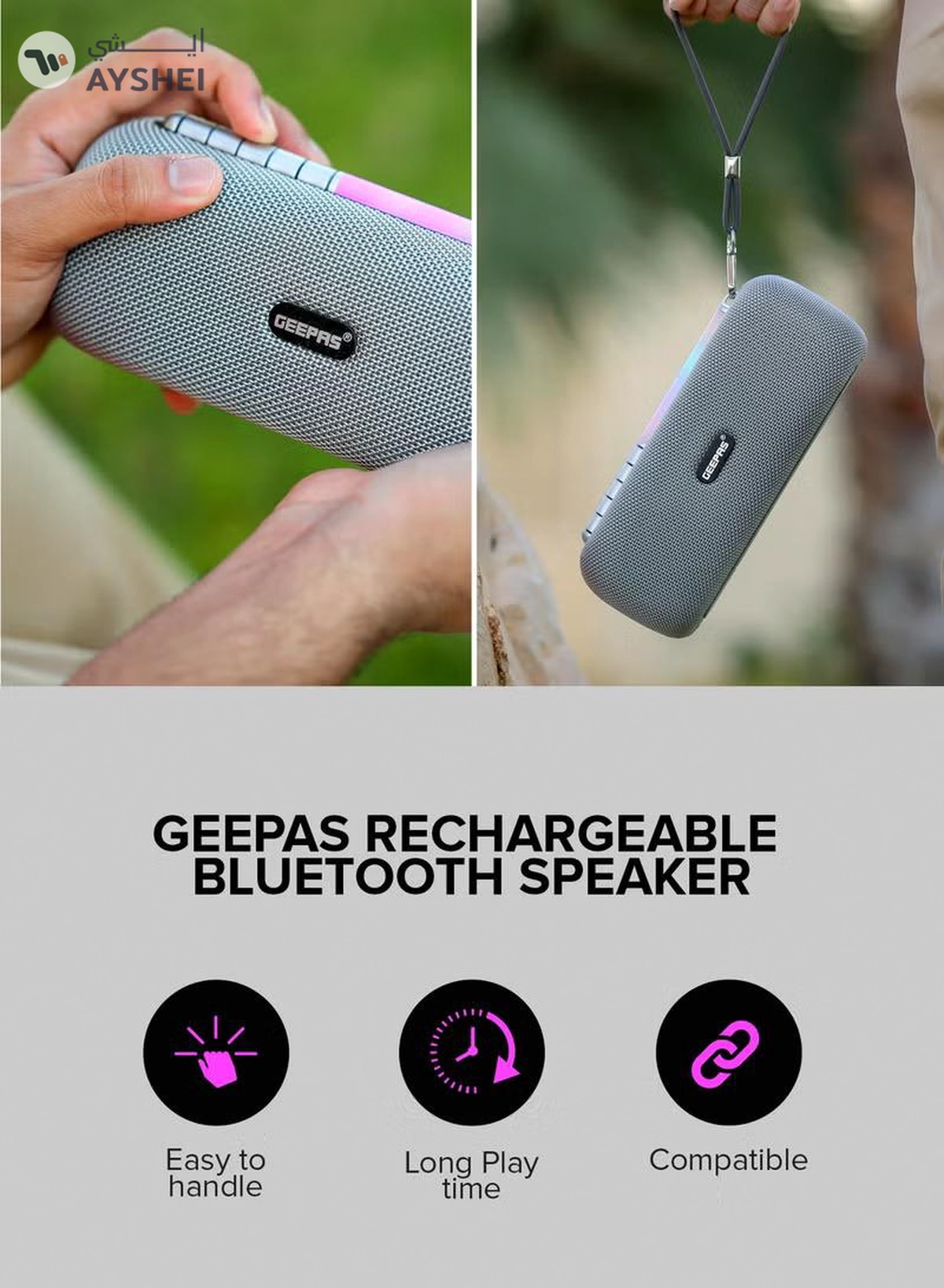 Geepas Rechargeable Bluetooth Speaker GMS11172, Bluetooth, TWS Function and FM Radio, Lightweight and Portable Design, Hands-Free Calling, Grey, 2 Years Warranty-3-3