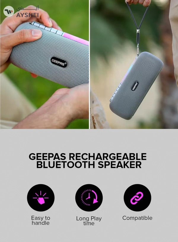 Geepas Rechargeable Bluetooth Speaker GMS11172, Bluetooth, TWS Function and FM Radio, Lightweight and Portable Design, Hands-Free Calling, Grey, 2 Years Warranty