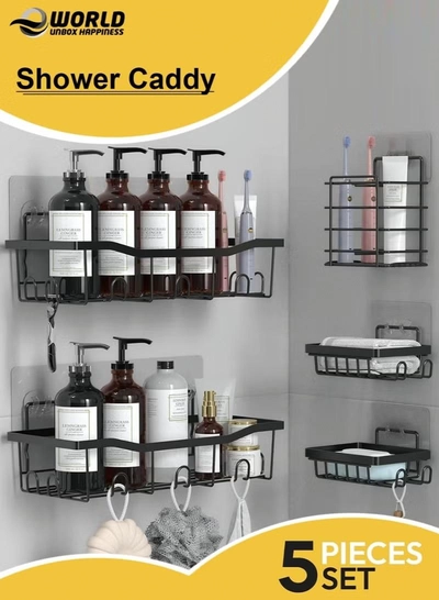 Eworld Shower Caddy Set of 5 – 2 Large Stainless Steel Racks with Hooks, 2 Soap Holders -0