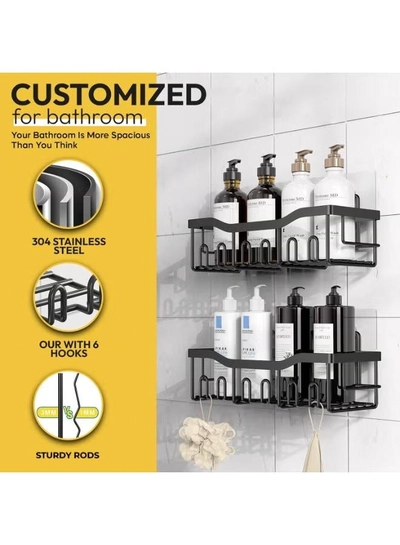 Eworld Shower Caddy Set of 5 – 2 Large Stainless Steel Racks with Hooks, 2 Soap Holders -2