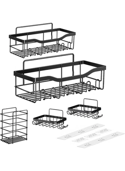 Eworld Shower Caddy Set of 5 – 2 Large Stainless Steel Racks with Hooks, 2 Soap Holders -3