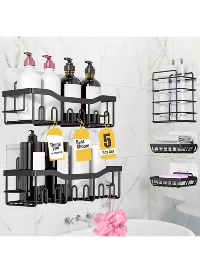 Eworld Shower Caddy Set of 5 – 2 Large Stainless Steel Racks with Hooks, 2 Soap Holders -4