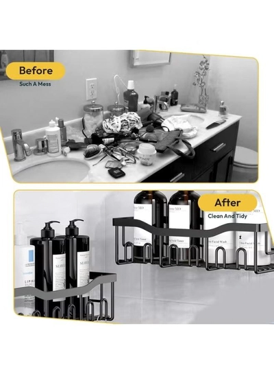 Eworld Shower Caddy Set of 5 – 2 Large Stainless Steel Racks with Hooks, 2 Soap Holders -6