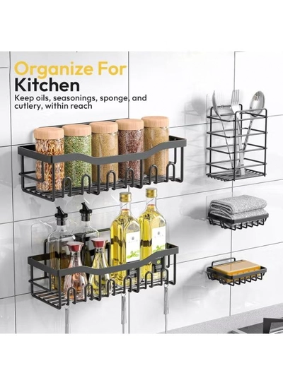 Eworld Shower Caddy Set of 5 – 2 Large Stainless Steel Racks with Hooks, 2 Soap Holders -7