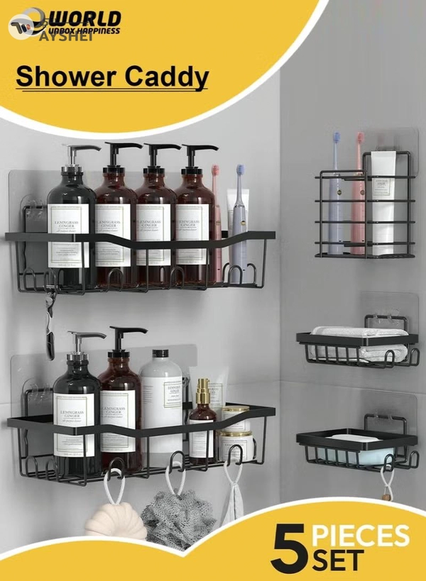 Eworld Shower Caddy Set of 5 – 2 Large Stainless Steel Racks with Hooks, 2 Soap Holders