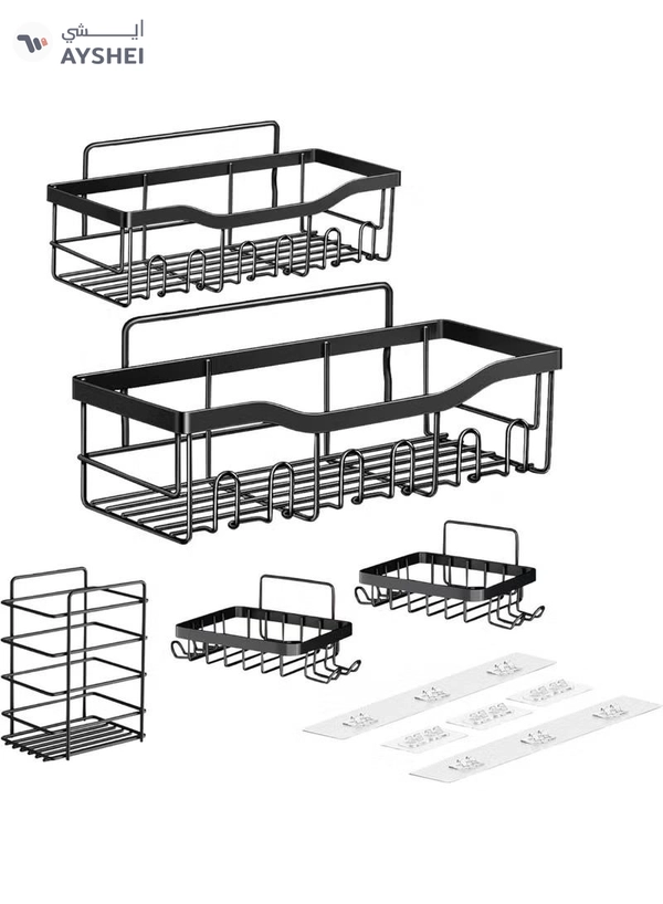 Eworld Shower Caddy Set of 5 – 2 Large Stainless Steel Racks with Hooks, 2 Soap Holders