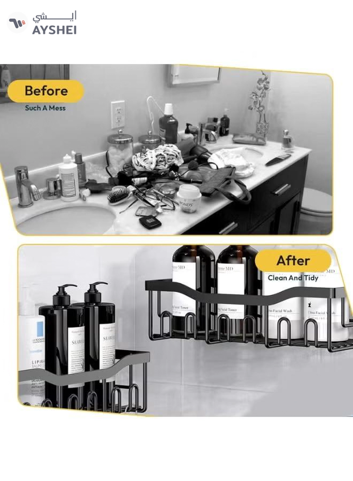 Eworld Shower Caddy Set of 5 – 2 Large Stainless Steel Racks with Hooks, 2 Soap Holders -6-6
