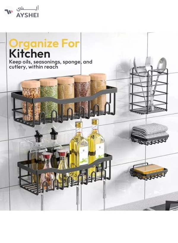 Eworld Shower Caddy Set of 5 – 2 Large Stainless Steel Racks with Hooks, 2 Soap Holders