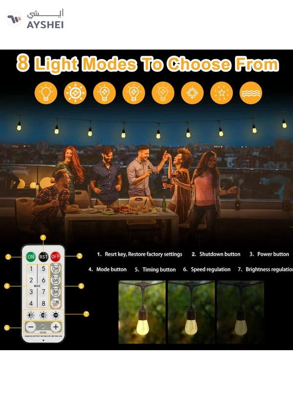 Yuwell Outdoor Waterproof IP65 Led String Lights E27 Holder 10 Meter Bulb Holder Wire With 20 Bulbs 4W G45 Clear With EU Plug Solar Bulb Holder For Ramadan Decoration Lights And Outdoor Decoration Light Hanging Light 6000mAh & USB-C, String Lights With Remote Control And 8 Modes Ramadan Light With Cable Ties
