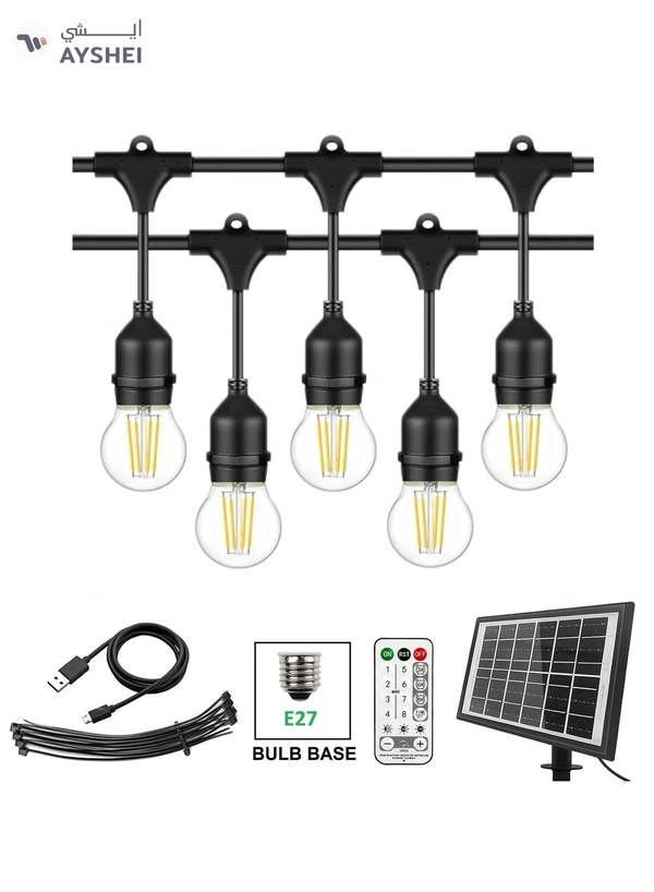 Yuwell Outdoor Waterproof IP65 Led String Lights E27 Holder 10 Meter Bulb Holder Wire With 20 Bulbs 4W G45 Clear With EU Plug Solar Bulb Holder For Ramadan Decoration Lights And Outdoor Decoration Light Hanging Light 6000mAh & USB-C, String Lights With Remote Control And 8 Modes Ramadan Light With Cable Ties