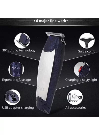 Kemei KM-5021 3 In 1 Rechargeable Trimmer & Clipper Blue/Silver 18.2 x 6 x 14cm-4