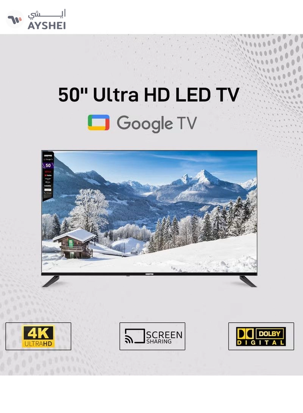 GEEPAS 50" Google TV- GLED5006SGXHD | Dolby Audio, Ultra HD LED TV, Built In Chromecast | With Remote Control, HDMI and USB Ports| Licensed Contents and Pre Installed Apps, Wi Fi and Screen Sharing