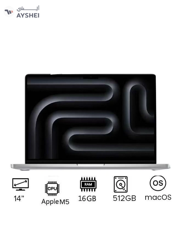 Apple New M5 Macbook Pro 2025 Laptop With 14‑inch XDR Retina Display, M5 chip with 10-core CPU, 10-core GPU Processor/16GB RAM/512GB SSD/MacOS English/Arabic silver