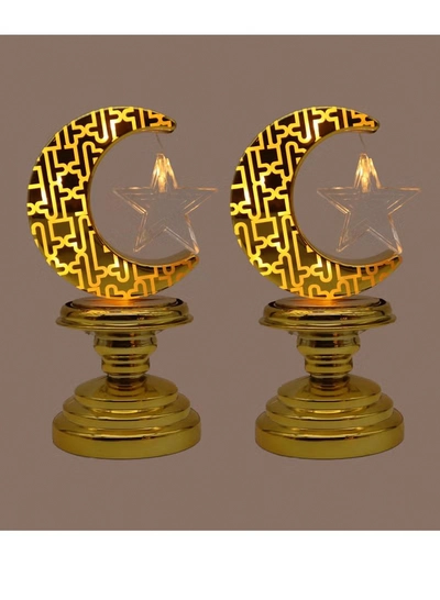 Yuwell 2 Pcs Battery Operated Ramadan Decoration Light LED Moon Stars Decoration Night Light Desk Lamp For Indoor And Outdoor Decoration Led Lamp (AAAX3 Required Not Included)-2