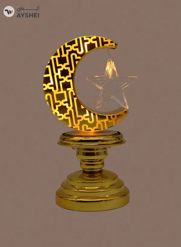Yuwell 2 Pcs Battery Operated Ramadan Decoration Light LED Moon Stars Decoration Night Light Desk Lamp For Indoor And Outdoor Decoration Led Lamp (AAAX3 Required Not Included)
