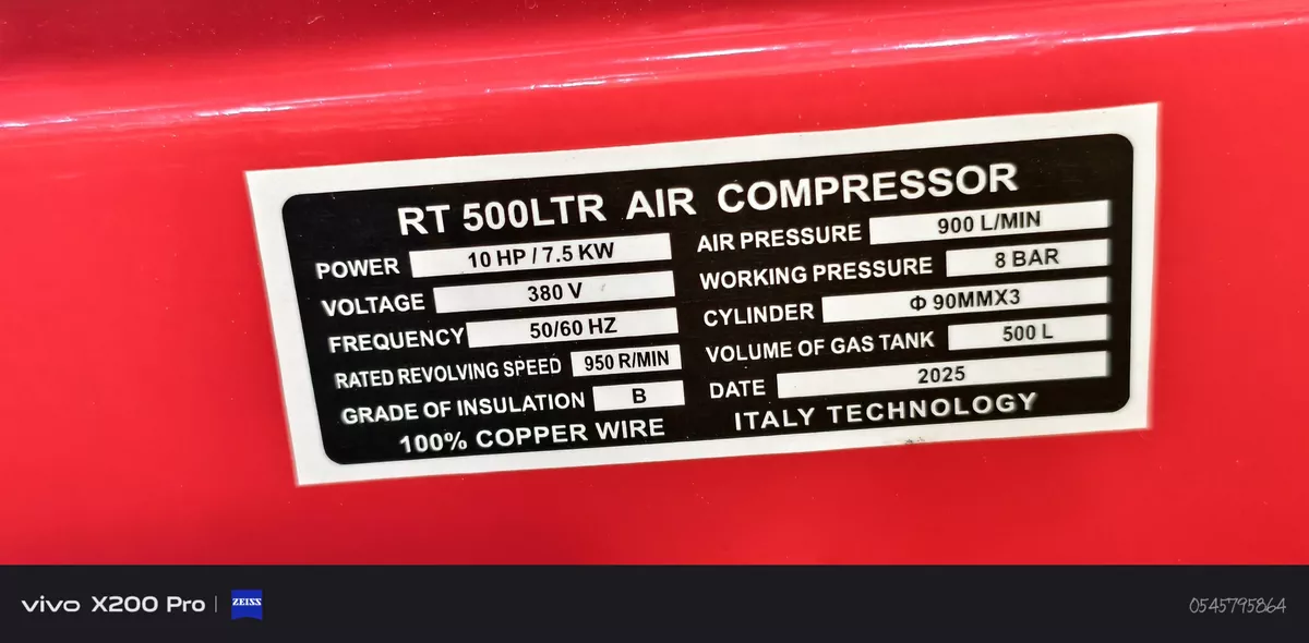 Italian Royalty Air Compressor 500Liter 10Hp 3 Phase