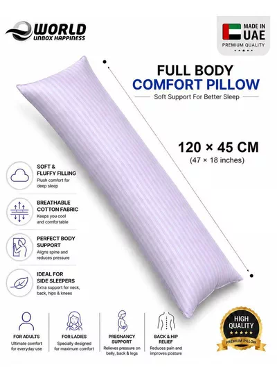 Premium Full Body Pillow for Adults, Ultra-Smooth Polyester Fiber, Breathable & Ideal for Side Sleepers, with Ultra-Soft Cotton Cover, Available in Multiple Colors, 120x45 cm-0