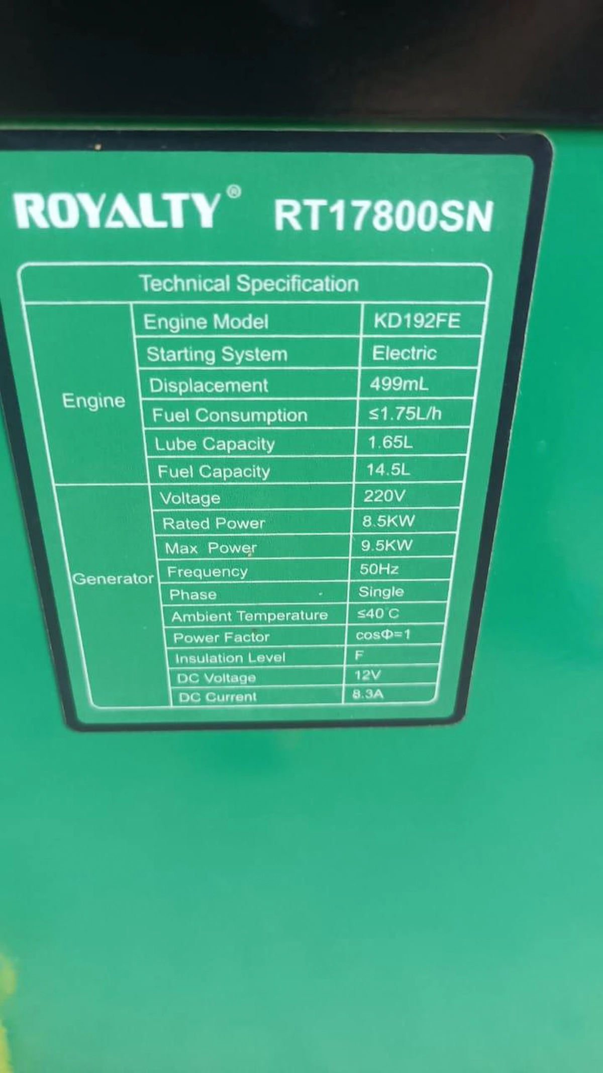 Royalty Japan Generator 9Kw 220V Silent