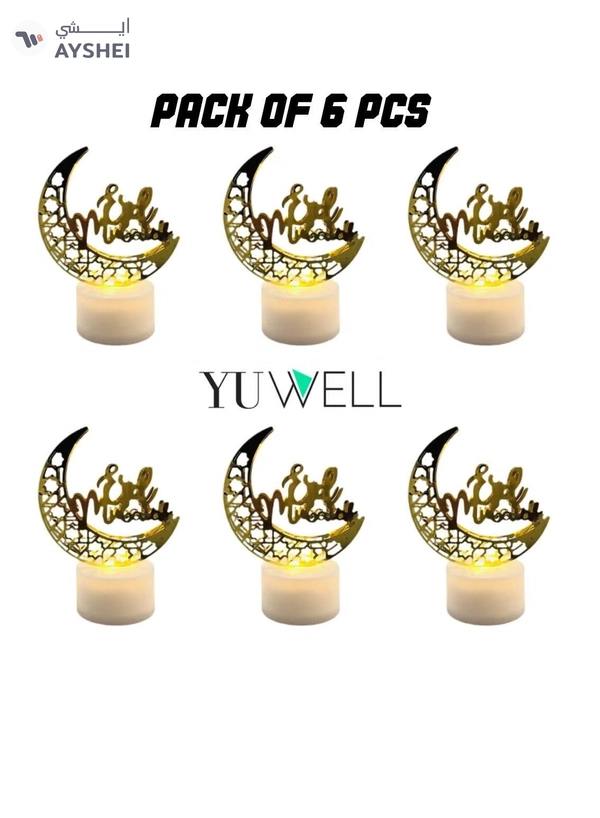 Yuwell Pack Of 6 Pcs EID Mubarak Candle Lights Mini Portable Night Light And Table Decor Lamp For Ramadan Light For Ramadan Decoration