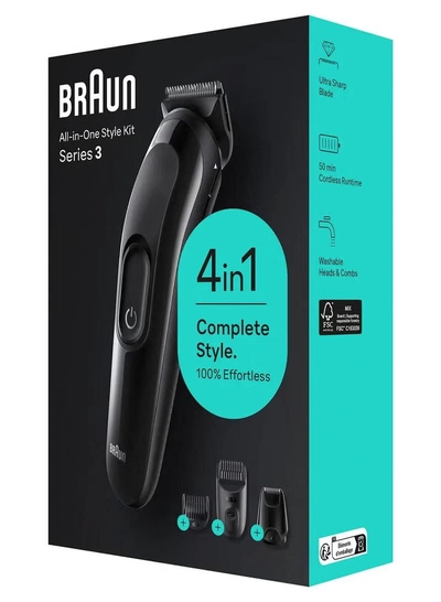 BRAUN All-In-One Style Kit Series 3 3400, 3-In-1 Kit For Beard, Hair & More-5