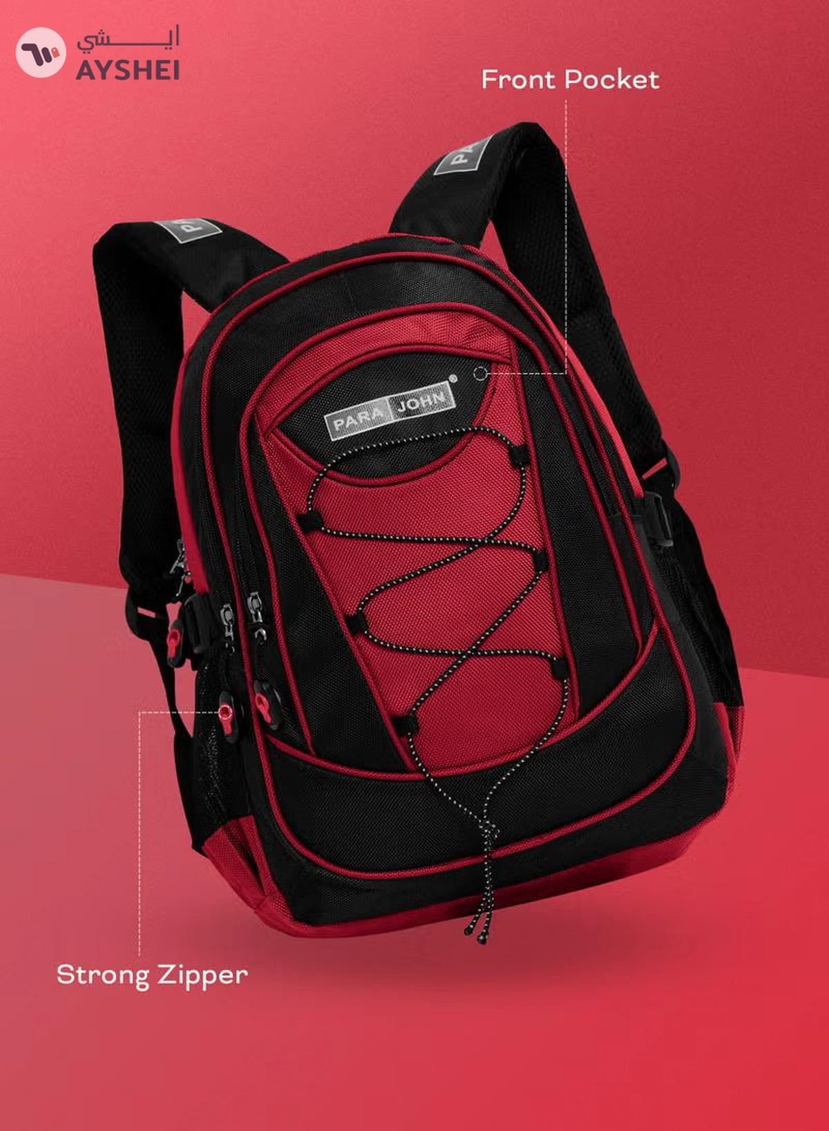 PARAJOHN Classic Students School Backpack Red-2-2