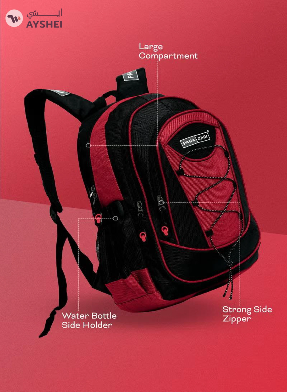 PARAJOHN Classic Students School Backpack Red-1-1