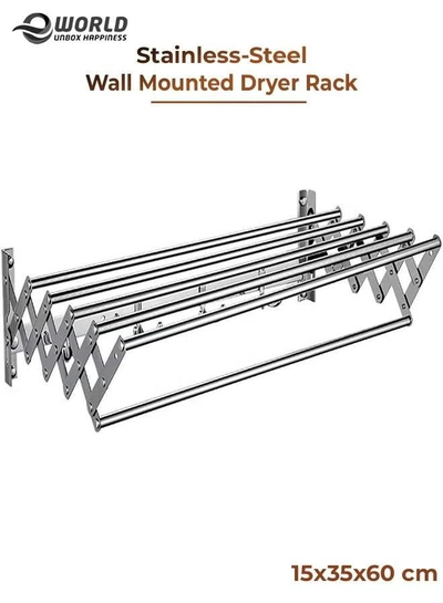 Eworld Wall mounted Retractable Airers Folding Extendible Dryer Rack Towel Shelf with Hooks -0
