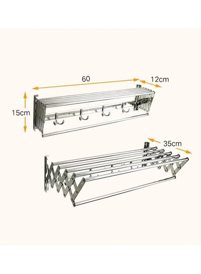 Eworld Wall mounted Retractable Airers Folding Extendible Dryer Rack Towel Shelf with Hooks -1
