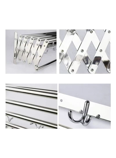 Eworld Wall mounted Retractable Airers Folding Extendible Dryer Rack Towel Shelf with Hooks -2