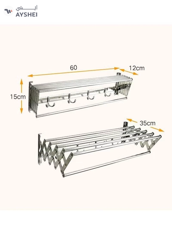 Eworld Wall mounted Retractable Airers Folding Extendible Dryer Rack Towel Shelf with Hooks 