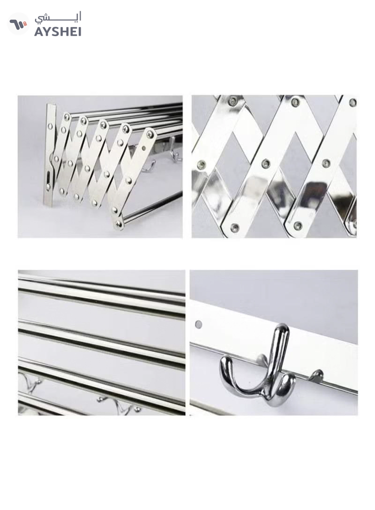 Eworld Wall mounted Retractable Airers Folding Extendible Dryer Rack Towel Shelf with Hooks -2-2