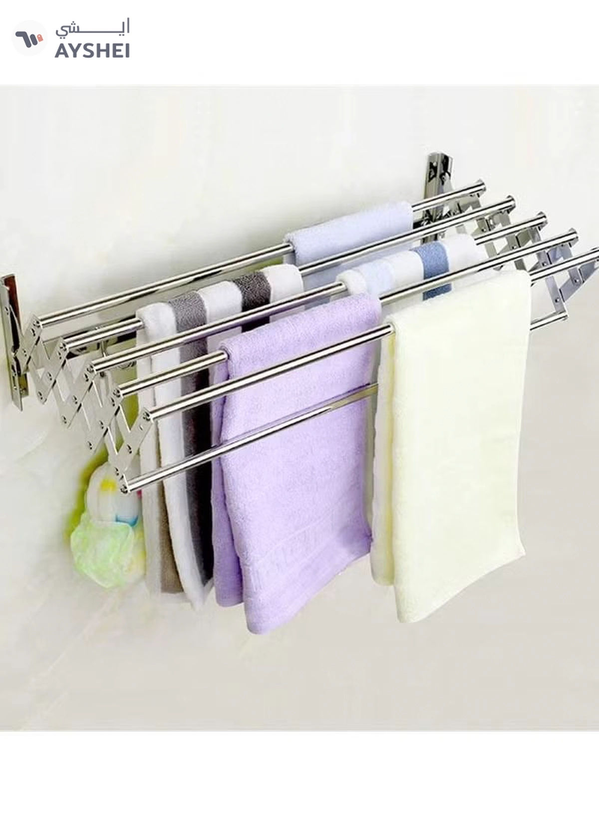 Eworld Wall mounted Retractable Airers Folding Extendible Dryer Rack Towel Shelf with Hooks -3-3