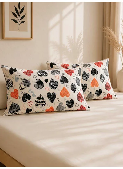 Set of 2 100% Cotton Printed Pillow Covers, Geometric Heart Pattern, 125 GSM Fabric, Soft & Breathable, Envelope Closure, Fade Resistant & Machine Washable – 50 x 75 cm-5