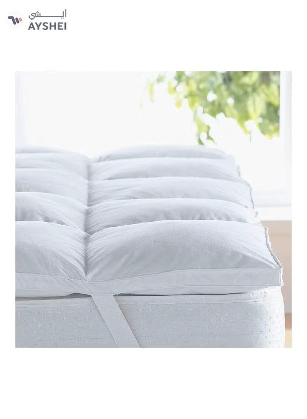 REGAL IN HOUSE Two Layers Microfiber Mattress Topper 10 cm With Silicone Filling and Rubber Corners Edges Microfiber White
