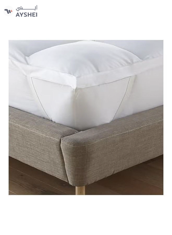 REGAL IN HOUSE Two Layers Microfiber Mattress Topper 10 cm With Silicone Filling and Rubber Corners Edges Microfiber White
