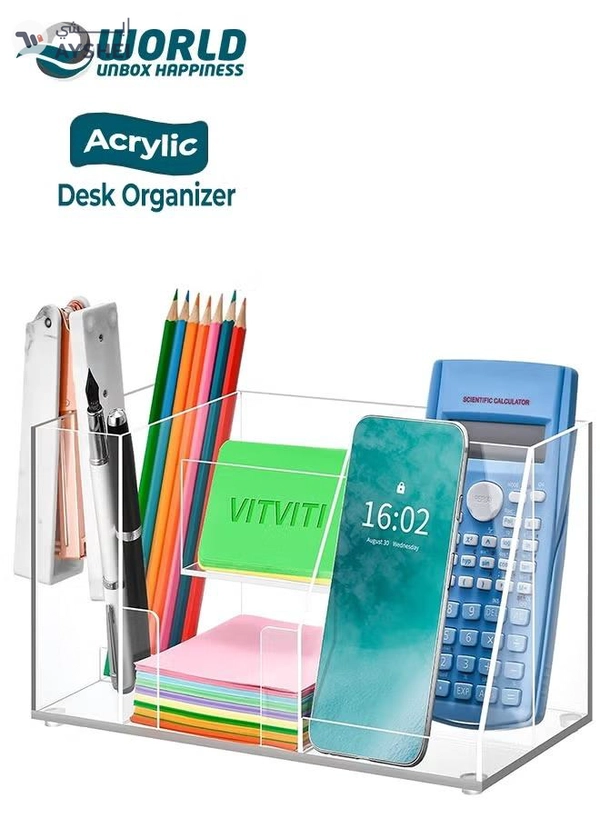 Eworld Clear Acrylic Desk Organizer with 5 Compartments