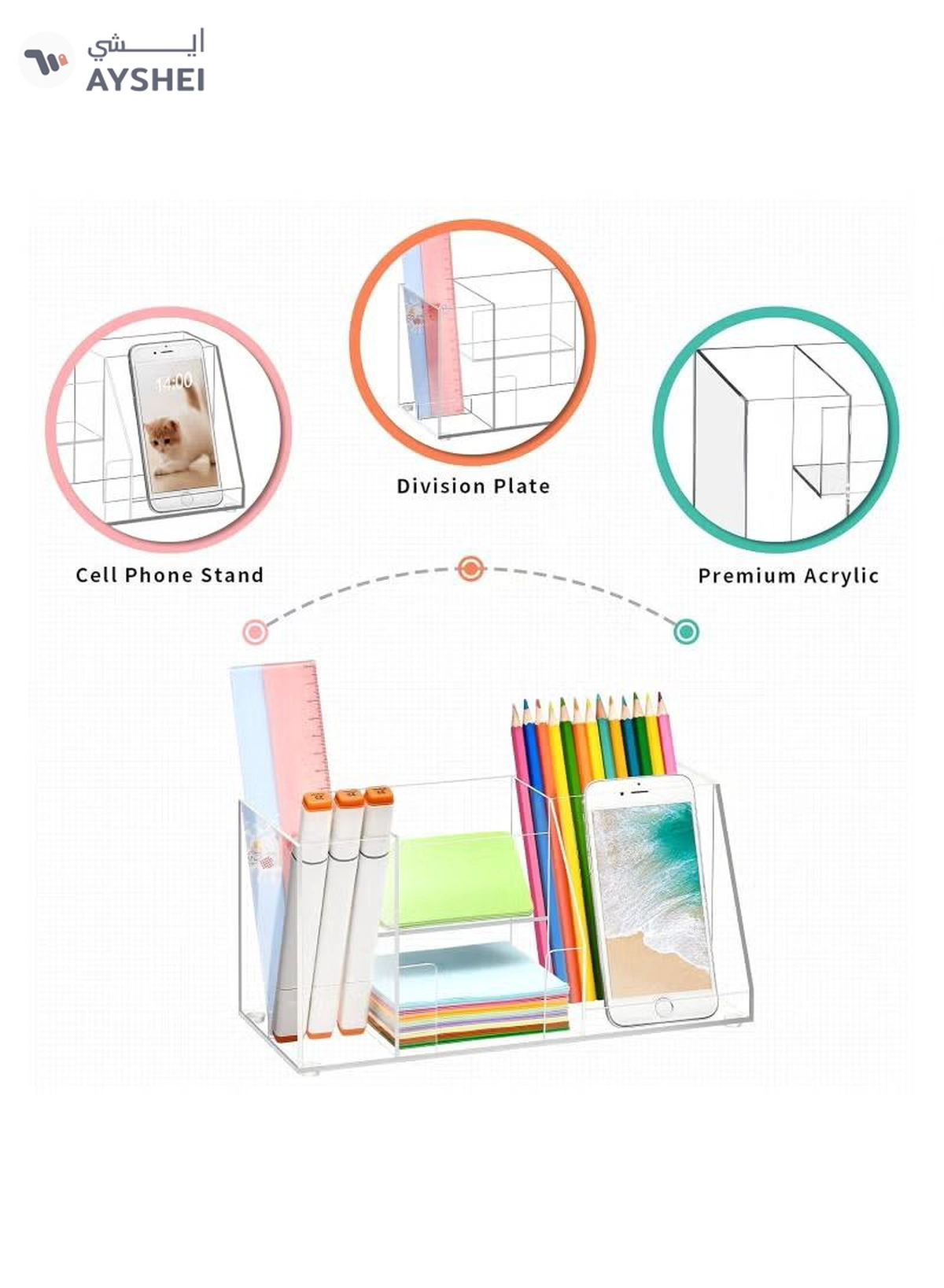 Eworld Clear Acrylic Desk Organizer with 5 Compartments-3-3