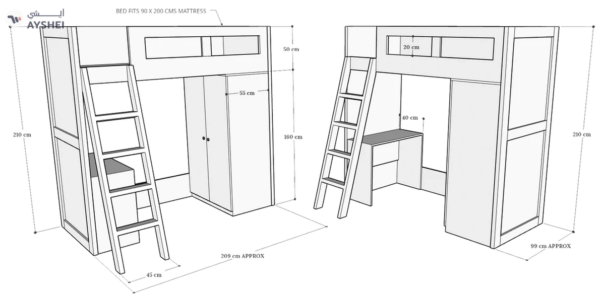 Compa Loft Bed with Cupboard & Desk-1-1