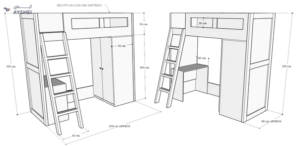 Compa Loft Bed with Cupboard & Desk