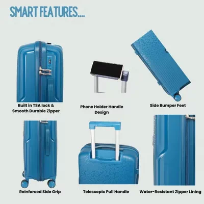 British Tourister 3 Piece Polypropylene Hard Side Spinner Luggage Trolley Set 20/24/28 Inch - Peacock Blue-6